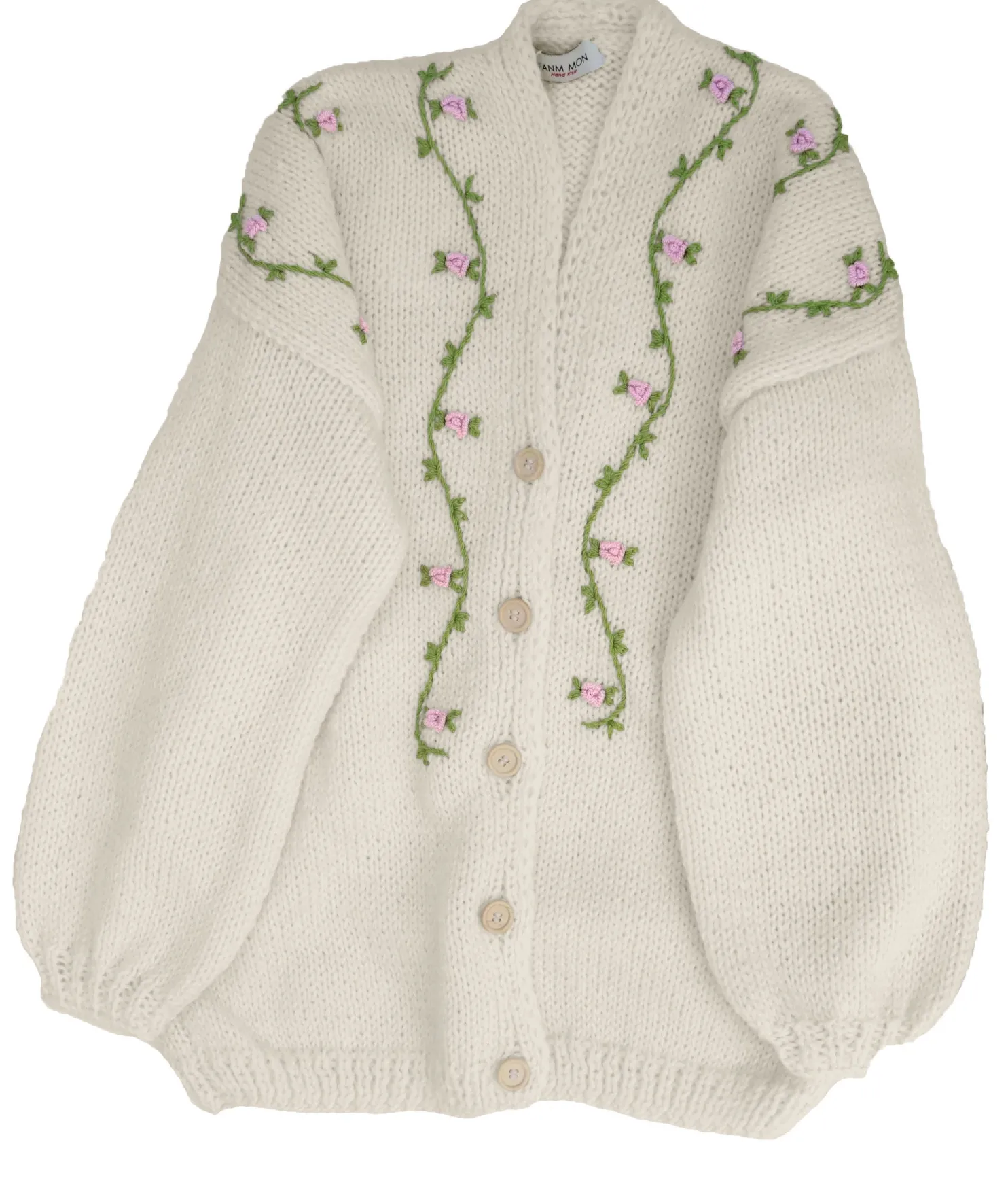 jasmin_pink_bloom_button__0.webp Fanm Mon JASMIN PINK BLOOM Button Front Wool Cardigan