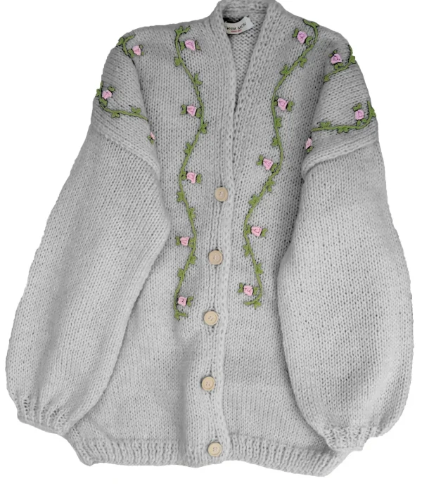Fanm Mon JASMIN PINK BLOOM Button Front Wool Cardigan