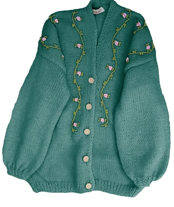 Fanm Mon JASMIN PINK BLOOM Button Front Wool Cardigan