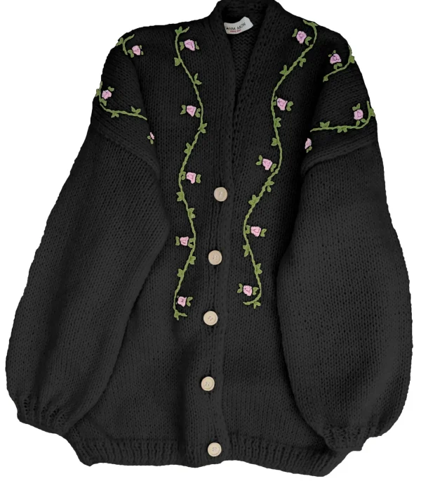 Fanm Mon JASMIN PINK BLOOM Button Front Wool Cardigan