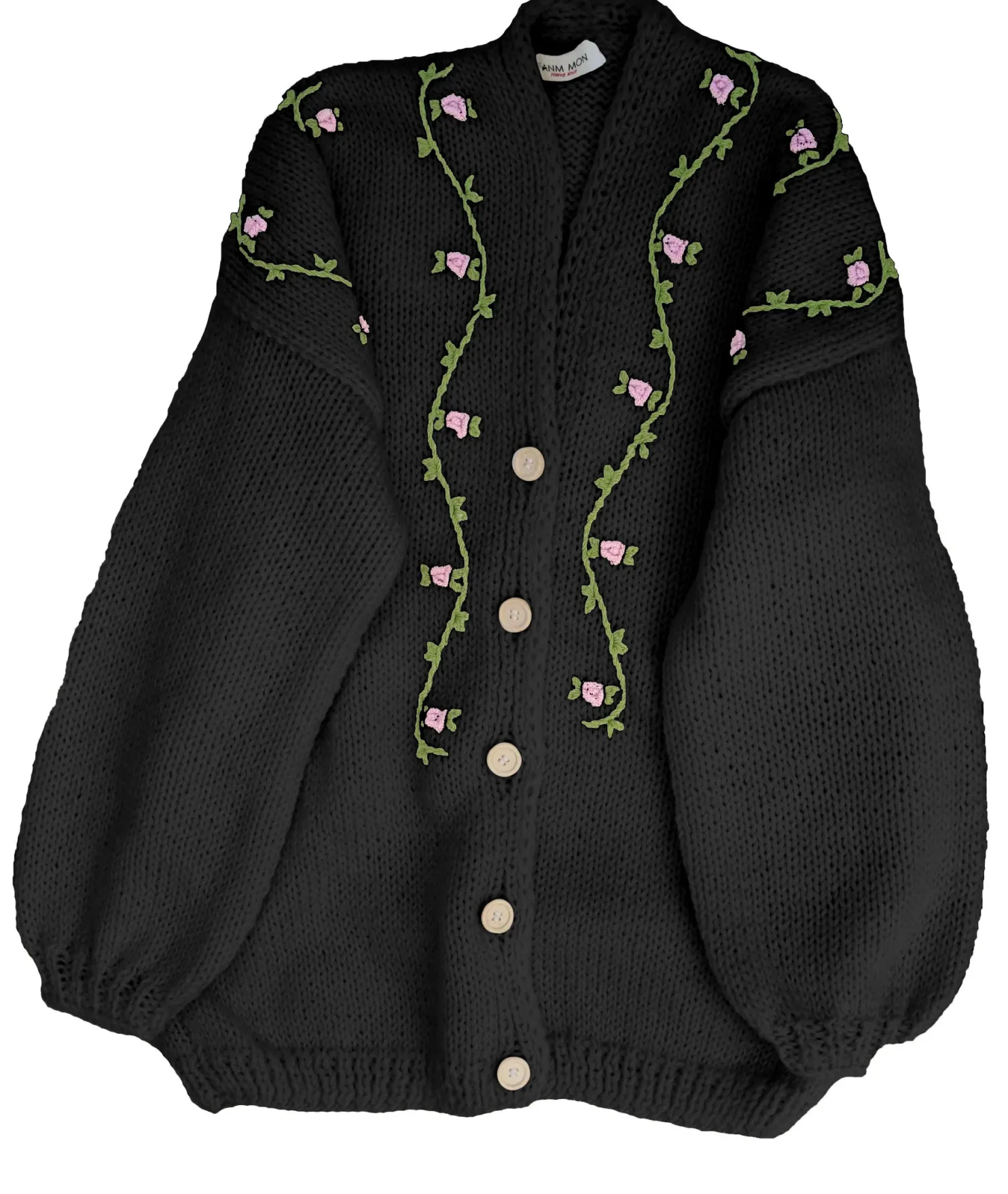 jasmin_pink_bloom_button__5.webp Fanm Mon JASMIN PINK BLOOM Button Front Wool Cardigan