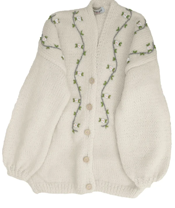 Fanm Mon JASMIN WHITE BLOOM Wool Cardigan