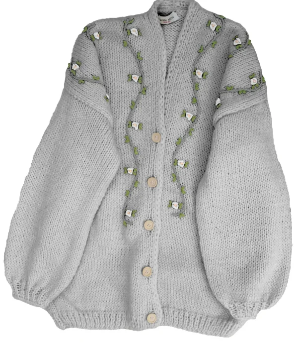 Fanm Mon JASMIN WHITE BLOOM Wool Cardigan