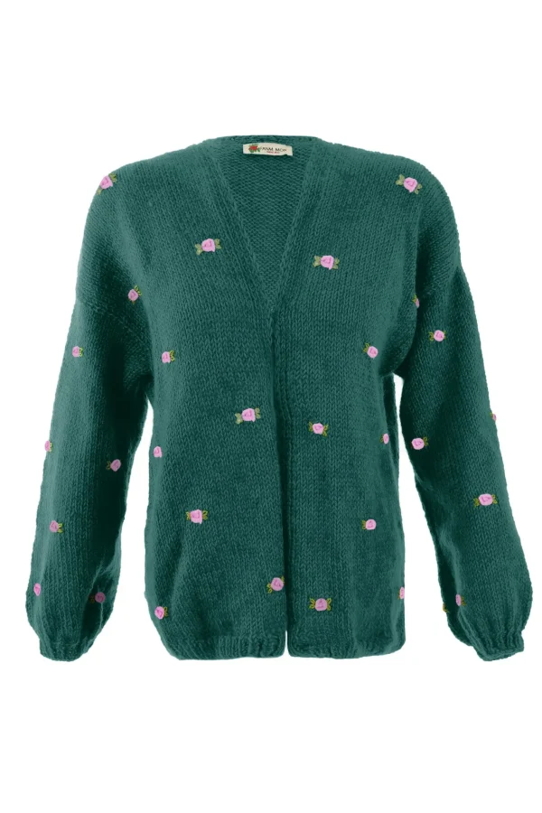 Fanm Mon WINTER BLOOM PINK ROSE Wool Cardigan