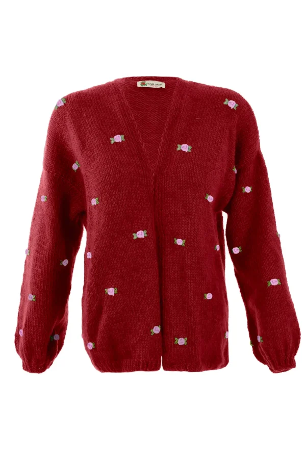 Fanm Mon WINTER BLOOM PINK ROSE Wool Cardigan