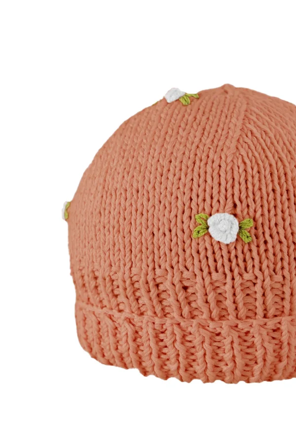 Fanm Mon WINTER BLOOM WHITE ROSE Cotton Beanie Hat