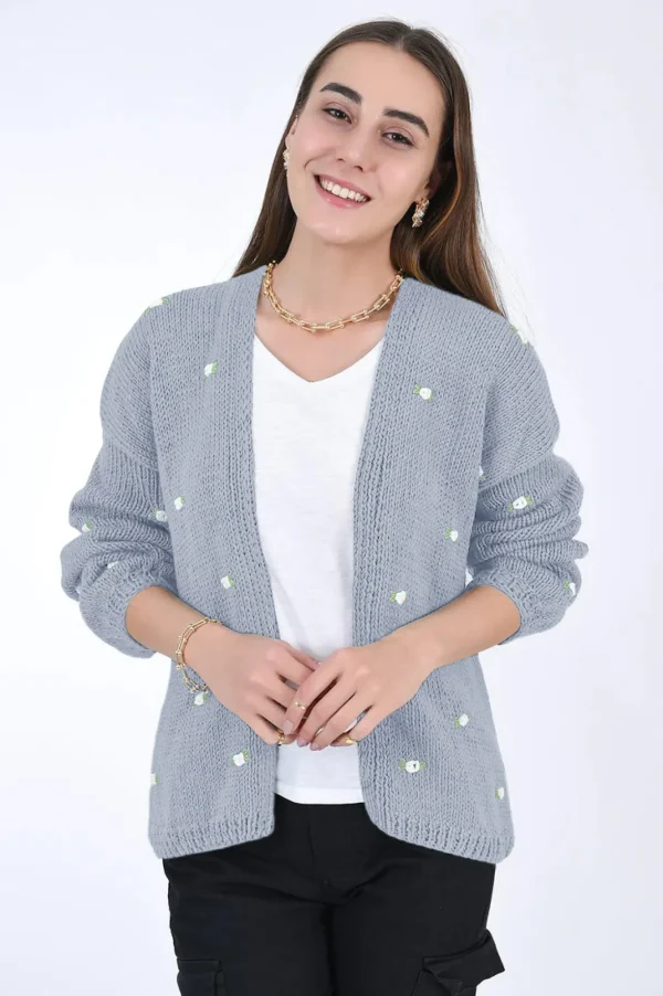 Fanm Mon WINTER BLOOM WHITE ROSE Cotton Cardigan