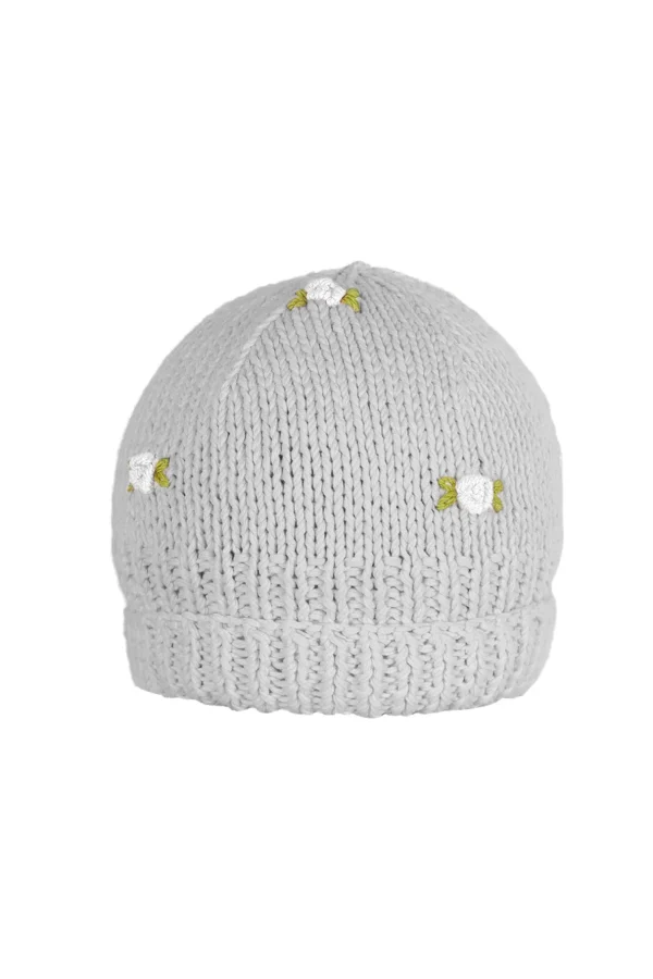 Fanm Mon WINTER BLOOM WHITE ROSE Cotton Beanie Hat