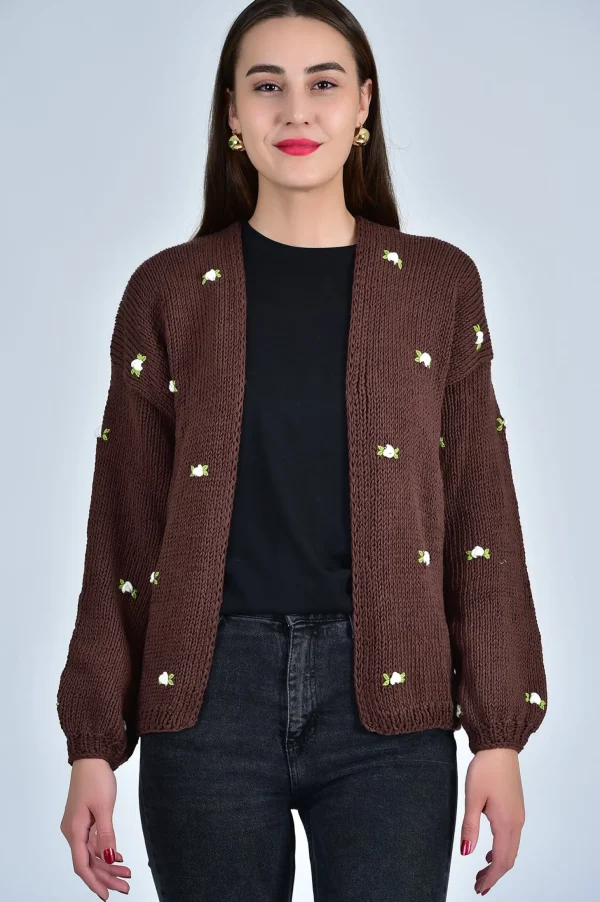 Fanm Mon WINTER BLOOM WHITE ROSE Cotton Cardigan