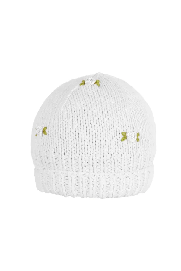 Fanm Mon WINTER BLOOM WHITE ROSE Cotton Beanie Hat