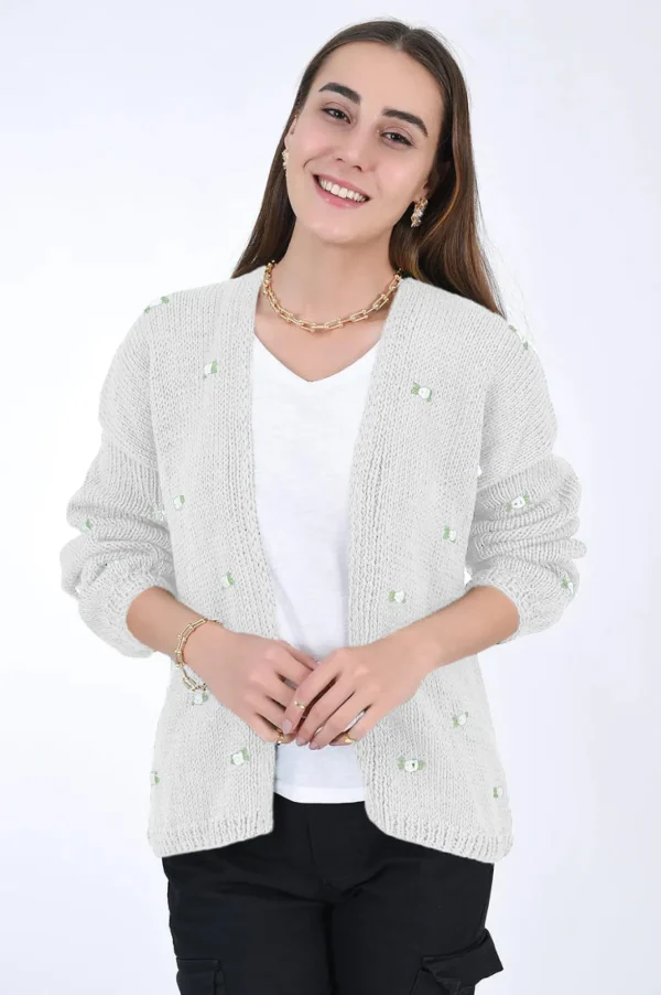 Fanm Mon WINTER BLOOM WHITE ROSE Cotton Cardigan