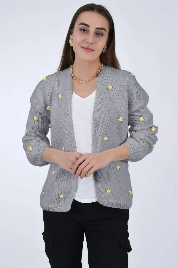 Fanm Mon WINTER BLOOM YELLOW ROSE Cotton Cardigan